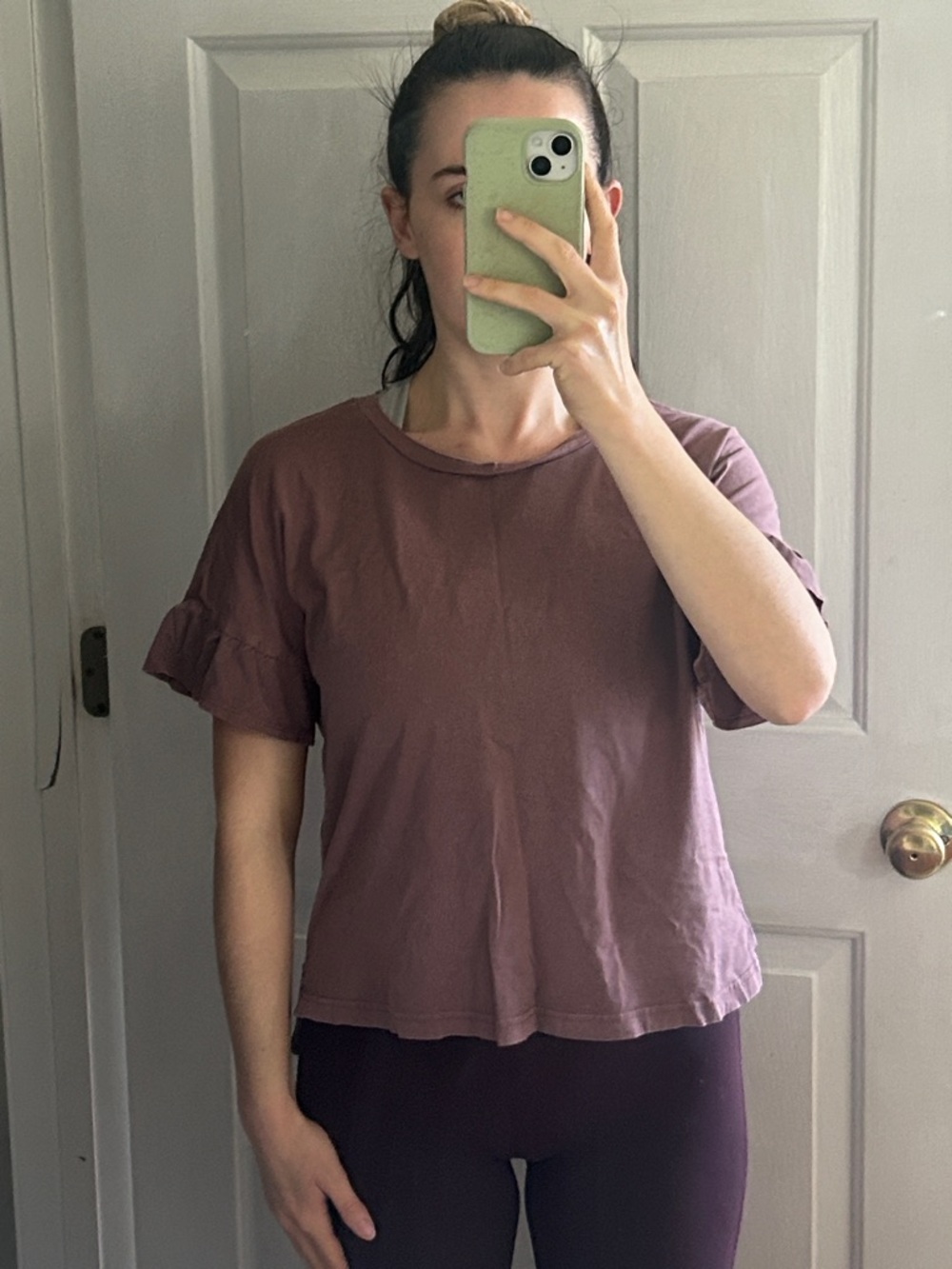 Mauve Cotton Ruffle Sleeve Women's Top